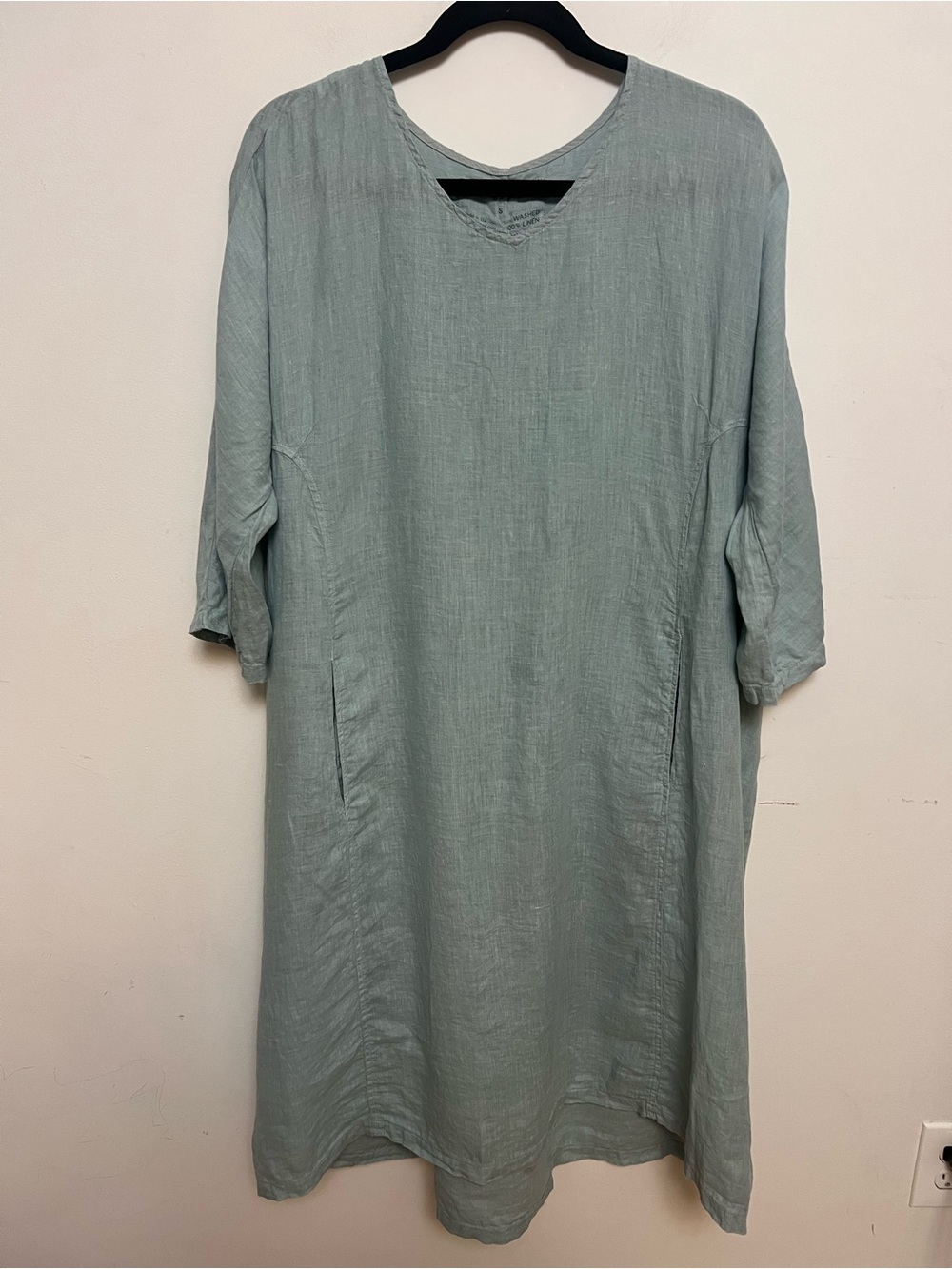 Grizas Washed Linen Midi Dress Sage Green Boho Oversized, Size S
